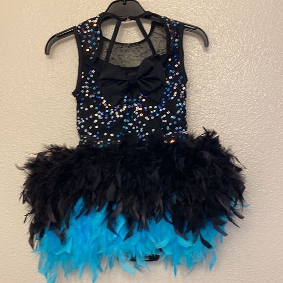 WEISSMAN Dance costume The Beautiful People
13601 Aqua black feather sassy MC - Picture 3 of 12